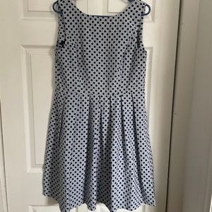 HALLHUBER Light blue A-line dress with black polka dots (Size 8)